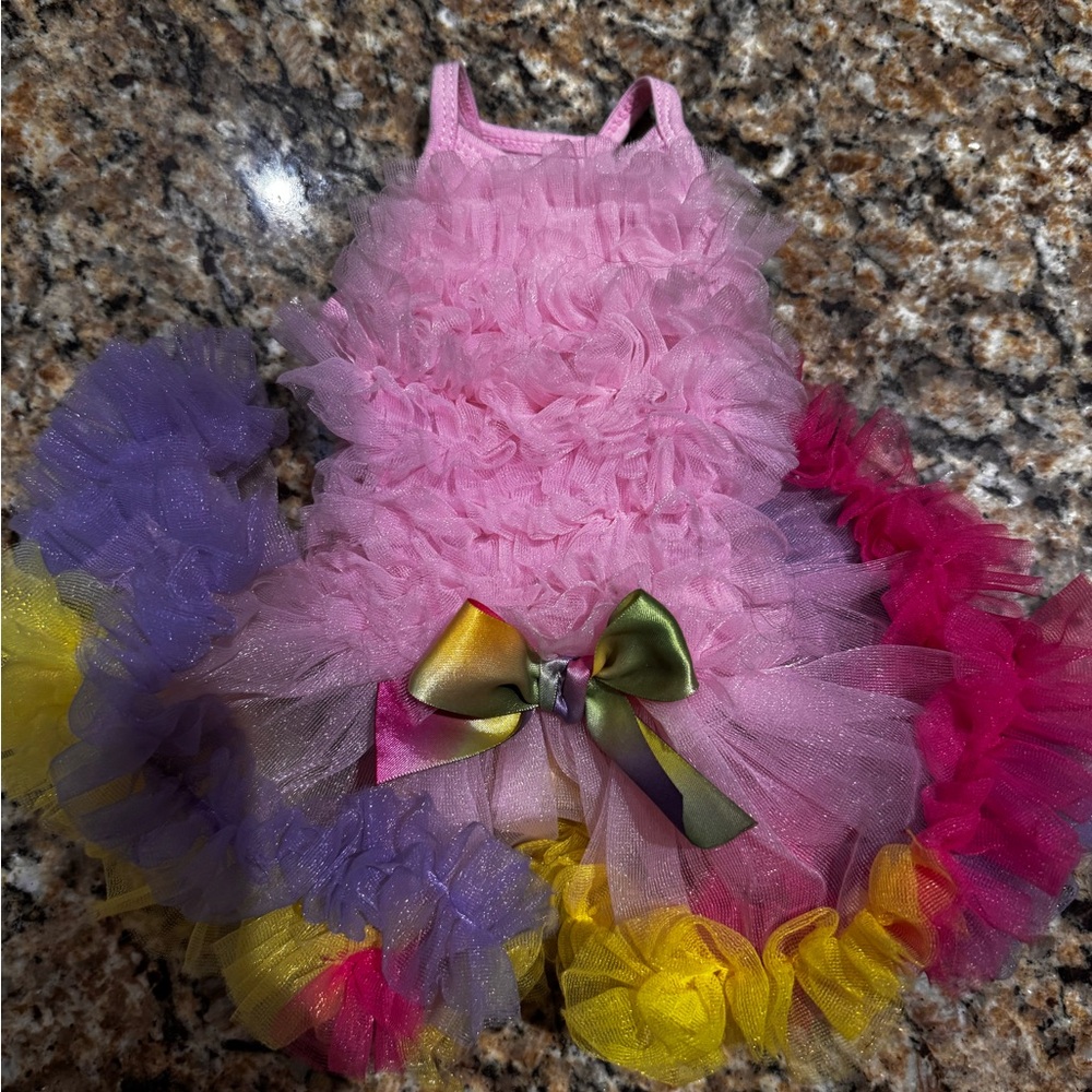 Pink rainbow ruffle puppy dog dress by Pawpatu sz. extra small